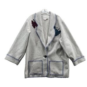 Vintage Cindy Owings Designs 100% Wool Coat Women Large Butterfly Embroidery USA